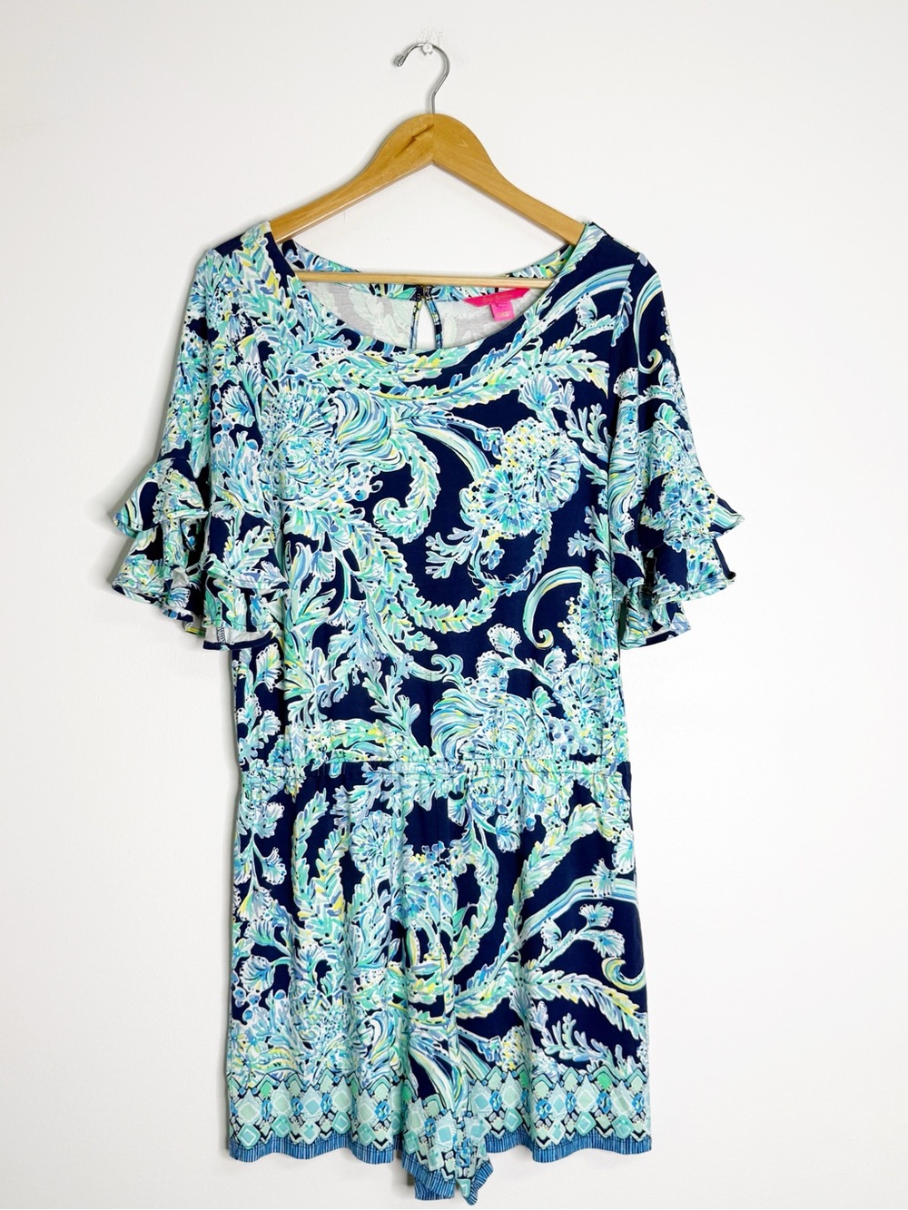 Lilly Pulitzer Lula Romper Large High Tide Navy Scuba Doo Print
